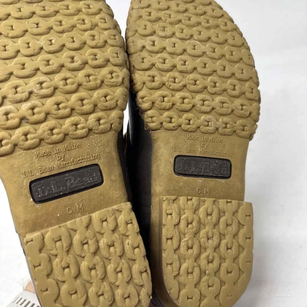 Womens 7 LL Bean Duck Low Boots Slip On Ankle Brown Lace Up Rain Boots Moc